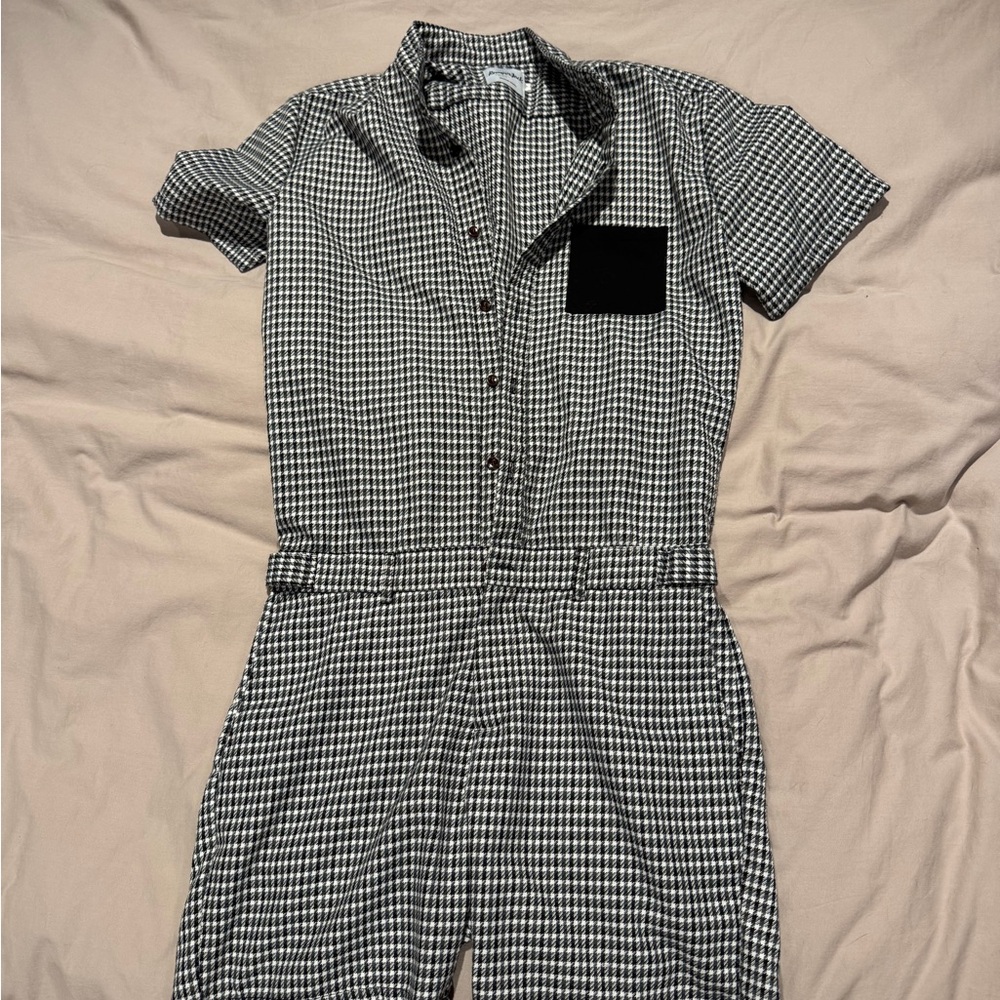 Men's Black and White Check Short-Sleeve Jumpsuit - Unbranded